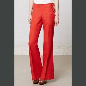 Anthropologie Edisto Red Linen Wide-leg Trousers By Elevenses, Size 10